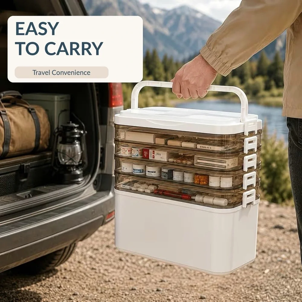 5 Tier Large Medicine Storage Box Organizer Portable First Aid kit Box Sewing